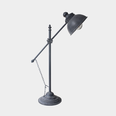 Grey Finish Dome Table Light Antiqued Iron 1 Head Restaurant Desk Lamp with Chain and Switch