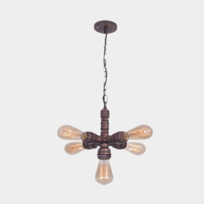 Iron Copper Finish Chandelier Light Sputnik Pipe 5 Bulbs Industrial Hanging Ceiling Lamp