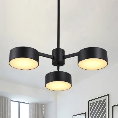 Iron Drum LED Hanging Chandelier Post Modern 3 Lights Black Finish Ceiling Pendant Lamp