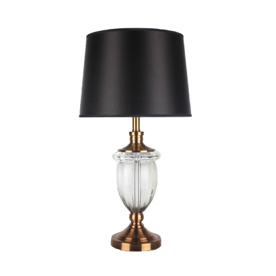 Jar Desk Lamp Modern Clear Crystal 1 Bulb Black Table Light with Flare Fabric Shade
