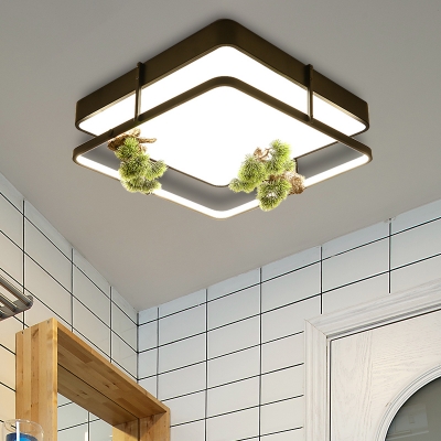 LED Round/Square Ceiling Light Industrial Black/Gold Metal Plant Flush Mount Lamp for Bedroom, 16.5