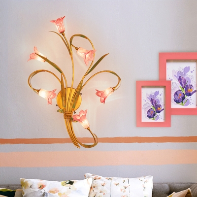 Lily Bedroom Wall Light Sconce Countryside Purple Glass 6 Heads Gold Wall Lighting Fixture