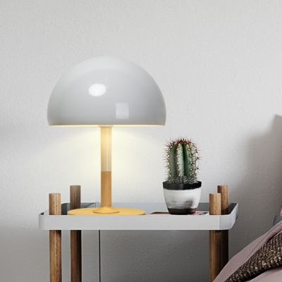 Metal Hemisphere Task Lamp Modern 1 Head White Reading Book Light with Wood Base