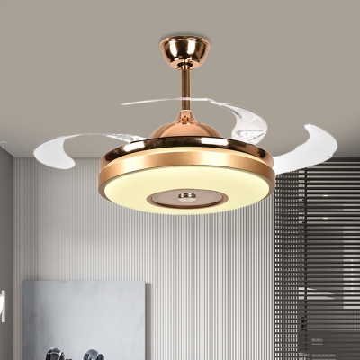 Metal Round Pendant Fan Light Minimalist Dining Room LED Semi Flush Mount Lamp in Gold with 4 Clear Blades, 36