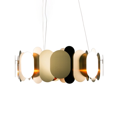 Metallic Oval Panel Hanging Lighting Post Modern LED Brass Suspended Pendant Lamp in White/Warm Light