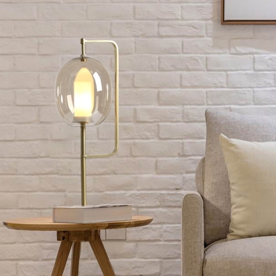 Minimalism 1 Bulb Task Light Gold Oval Nightstand Lamp with Smoke Grey Glass Shade