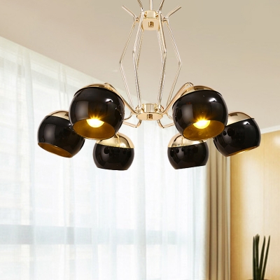 Modern Nordic 3/6 Bulbs Pendant with Metallic Shade Black Finish Dome Chandelier Light