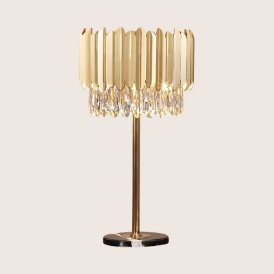 Modernism Cylindrical Table Light Faceted Crystal 1 Bulb Small Desk Lamp in Gold