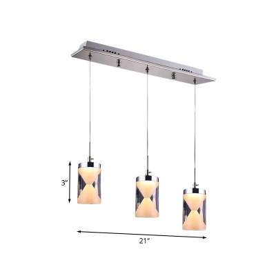 Modernism Hourglass Cluster Pendant Light Acrylic 3 Heads Dining Room Hanging Ceiling Lamp in Chrome, Warm/White Light