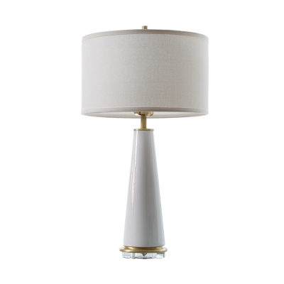 Modernist 1 Bulb Table Light White Cylindrical Small Desk Lamp with Fabric Shade