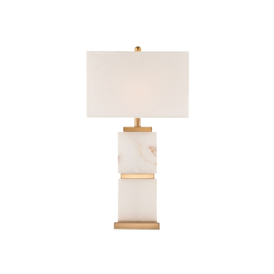 Modernist 1 Head Task Lighting White Rectangle Night Table Lamp with Fabric Shade