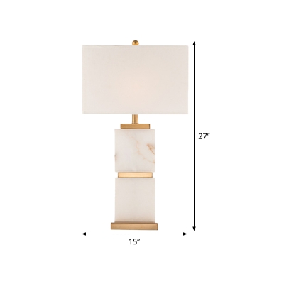 Modernist 1 Head Task Lighting White Rectangle Night Table Lamp with Fabric Shade