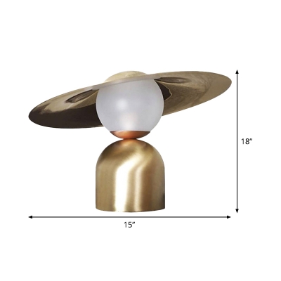 Modernist Flare Task Lamp Metal 1 Bulb Desk Light in Brass with Ball White Glass Shade