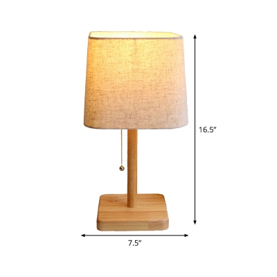 Pagoda Task Light Contemporary Fabric 1 Bulb Small Desk Lamp in Wood with Pull Chain