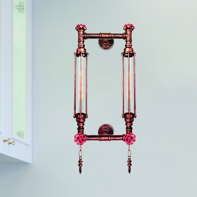Rectangle Frame Corridor Wall-Mount Light Vintage Iron 2 Heads Black/Copper Finish Sconce Lamp