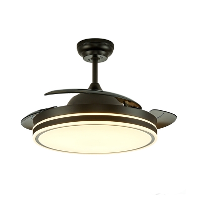 Round Bedroom Pendant Fan Lamp Modern Acrylic White/Black LED 3 Blades Semi Flush Light with Remote Control, 36