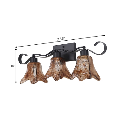 Rustic Style Wall Light Glass Metal 2/3 Lights Black Sconce Light for Bedroom Dining Room