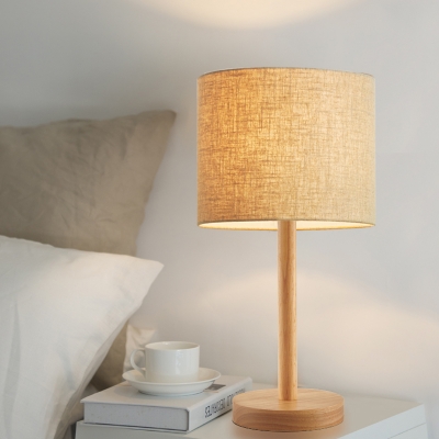 Straight Sided Shade Nightstand Lamp Modern Fabric 1 Head Flaxen Reading Book Light