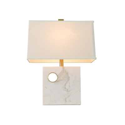 Trapezoid Fabric Task Light Modern 1 Head White Desk Lamp with Square Marble Base