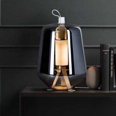 Urn Living Room Task Lighting Smoke Grey Glass LED Contemporary Night Table Lamp