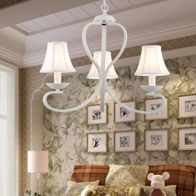 White Tapered Shade Pendant Light 3/6/8 Lights American Rustic Metal Chandelier for Bedroom Foyer
