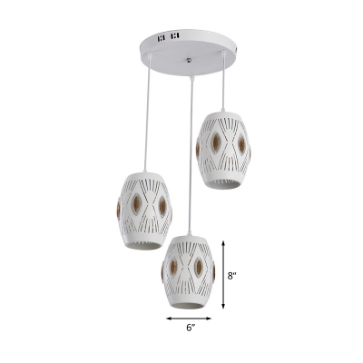 White Urn Cluster Pendant Lamp Nordic Style 3 Bulbs Metal Suspension Light with Hollow-Out Design