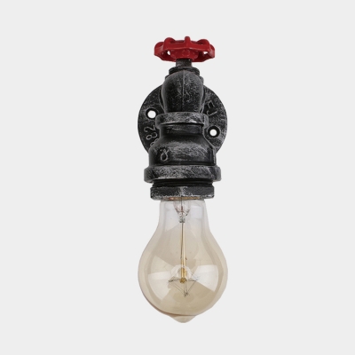 1/2-Head Iron Sconce Lighting Industrial Black Piping Balcony Wall Mount Light Fixture with Valve Handle