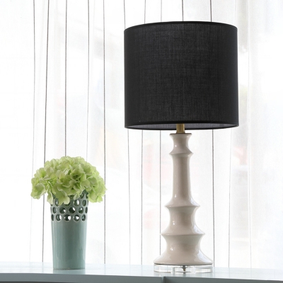 1 Bulb Bedroom Task Lighting Modern Black Nightstand Lamp with Drum Fabric Shade