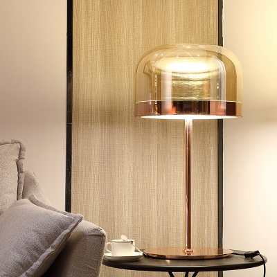 1 Bulb Cylindrical Task Lighting Modernist Cognac Glass Small Desk Lamp in Rose Gold