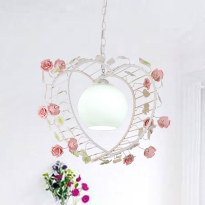 1 Bulb Pendant Light Traditional Heart Shape Metal LED Hanging Lamp in Pink for Bedroom