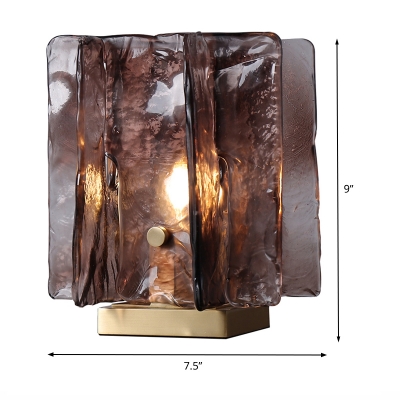 1 Bulb Shaded Task Light Modern Brown Glass Night Table Lamp in Brass with Metal Base
