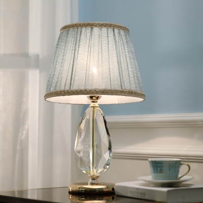 1 Head Droplet Desk Light Contemporary Faceted Crystal Night Table Lamp in Light Blue