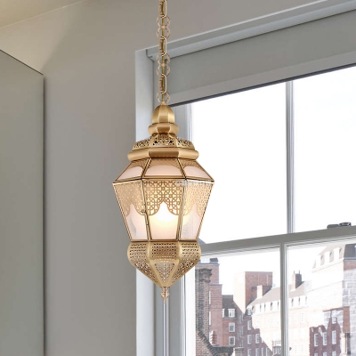 1 Head Metal Drop Pendant Vintage Brass Lantern Restaurant Hanging Light Fixture