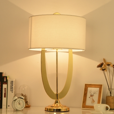 1 Head Study Task Lamp Modern White Reading Book Light with Tubular Fabric Shade