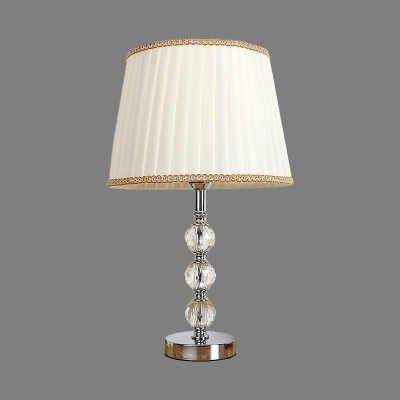 1 Head Tapered Drum Nightstand Lamp Contemporary Fabric Reading Book Light in Beige