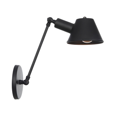 1 Light Swing Arm Sconce Lamp Fixture Industrial Living Room Wall Mount with Bell Metallic Shade in Black, 8