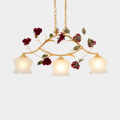 2/3 Heads Chandelier Pendant Light Antique Blossom Metal LED Suspension Lamp in Ginger for Dining Room