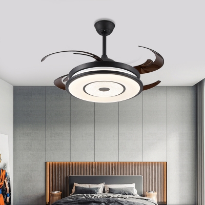 8 Blades Black Round Pendant Fan Lamp Contemporary Acrylic Bedroom LED Semi Flush Lighting, 48