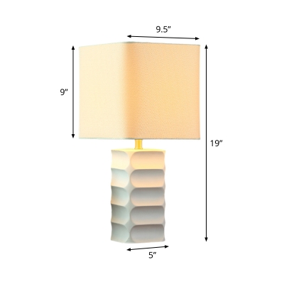abric Square Table Lamp Modern 1 Head White Task Lghting with Rectangle Ceramic Base