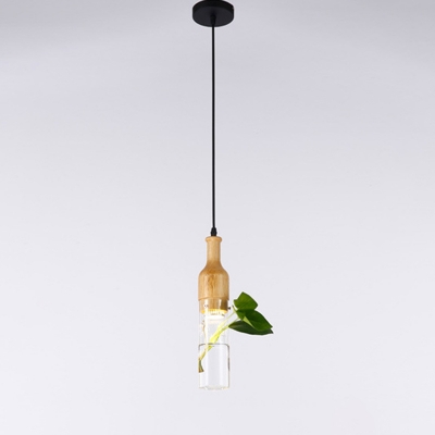 Art Plant Deco Dining Room Pendant Light Fixture Industrial Clear Glass 1 Head Wood Ceiling Lamp