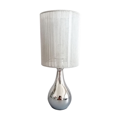 Barrel Task Lamp Modern Fabric 1 Bulb White Desk Light with Jar Silver Metal Base