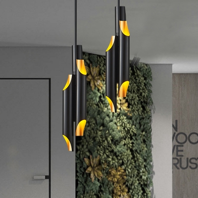 Beveling Tube Metallic Pendant Light Fixture Modernism 6 Heads Black LED Hanging Ceiling Lamp