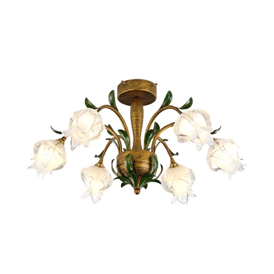 Bloom Metal Ceiling Light Country 6/8/10 Bulbs Living Room LED Semi Flush Mount Lighting in Brass