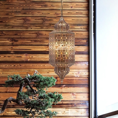 Brass 1 Bulb Hanging Lamp Traditional Metal Lantern Suspension Light for Restaurant