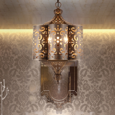 Brass Hollow Ceiling Chandelier Vintage Metal 6 Lights Restaurant Pendant Light Fixture