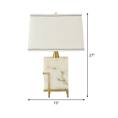 Contemporary 1 Bulb Table Light White Trapezoid Nightstand Lamp with Fabric Shade