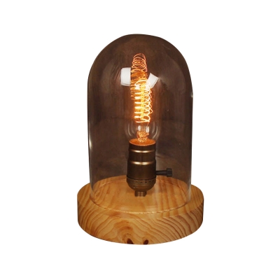 Contemporary 1 Bulb Table Light Wood Cylindrical Small Desk Lamp with Clear Glass Shade