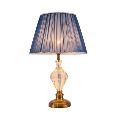Contemporary 1 Bulb Task Lighting Blue Flared Night Table Lamp with Fabric Shade