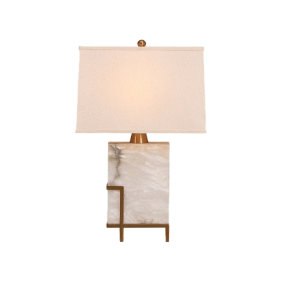 Contemporary Trapezoid Table Lamp Fabric 1 Bulb Task Light in White with Marble Base