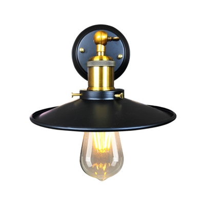 Countryside Wide Flare Wall Light Sconce 1-Bulb Metallic Wall Mounted Lamp in Black